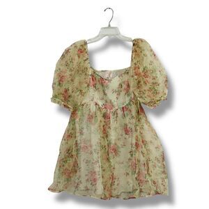 Audrey Parks Francesca’s Floral Print Puffed Sleeve Dress Size Medium Women’s